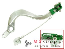 PSYCHIC DŹWIGNIA HAMULCA NOŻNEGO KAWASAKI KXF 450 '06-'20, KLX 450R 08-19 KOLOR SREBRNY Z ZIELONĄ STOPKĄ