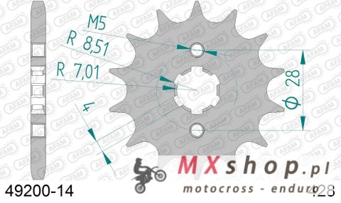 AFAM 2026/04 ZĘBATKA PRZEDNIA 2118 14 HONDA TRX 90 '93-19', CRF 125 '14-21', DERBI SENDA/MULHACEN/TERRA '07-14' (JTF277.14) (ŁAŃ