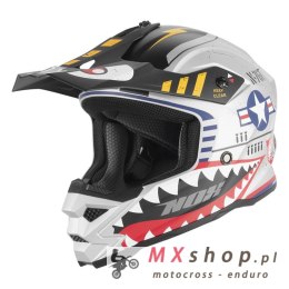 NOX KASK CROSS / OFFROAD N761 FIGHTER KID / JUNIOR (DZIECIĘCY) KOLOR SREBRNY MAT/CZERWONY/CZARNY ROZMIAR XXL (ZAPIĘCIE MIKROMETR