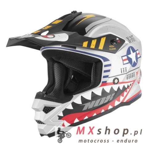 NOX KASK CROSS / OFFROAD N761 FIGHTER KID / JUNIOR (DZIECIĘCY) KOLOR SREBRNY MAT/CZERWONY/CZARNY ROZMIAR XXL (ZAPIĘCIE MIKROMETR