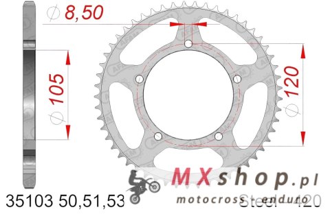 AFAM 2026/06 ZĘBATKA TYLNA 3565M 51 APRILIA 50RX '98-'05, 50SM '03-'06 (ŁAŃC. 420) (JTR24.51)
