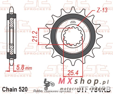 JT ZĘBATKA PRZEDNIA Z GUMĄ CF MOTO NK 650 '16-'24, CL-X 700 '21-'25, BENELLI TRK 702 / X EURO 5 '23-'24, (ŁAŃC. 520)