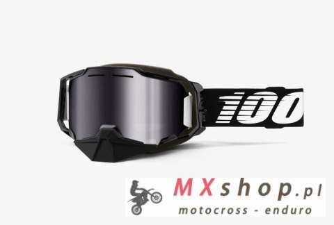 100 PROCENT GOGLE SNOWMOBILE DUAL PANE VENTED BLACK - SILVER FLASH MIRROR LENS KOLOR CZARNY SZYBKA SREBRNE LUSTRO